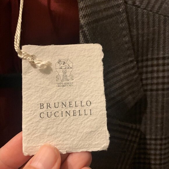 Brunello Cucinelli New Gray Checkered Cashmere and Wool Italian Blazer - Picture 2 of 8